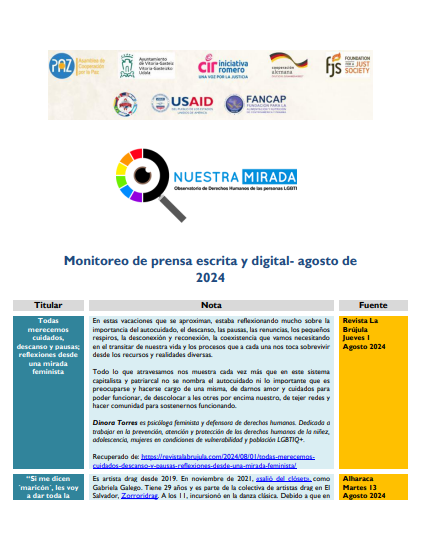 Monitoreo población LGBTI Agosto 2024