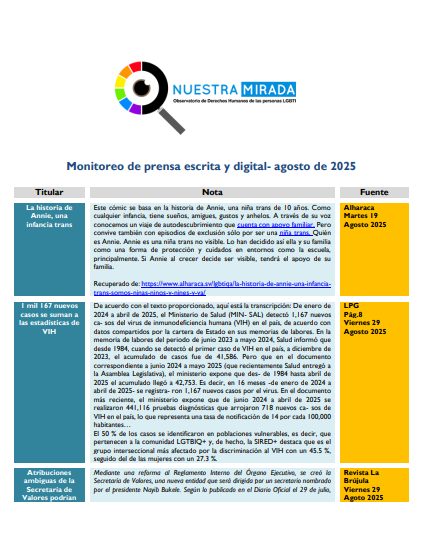 Lee más sobre el artículo Monitoreo población LGBTI Agosto 2025
